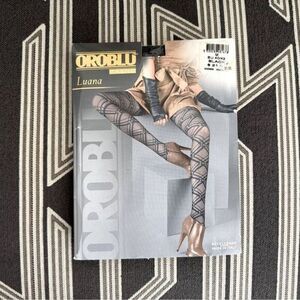 NWT OROBLU Women's Black Chevron Plaid Print Tights Size M